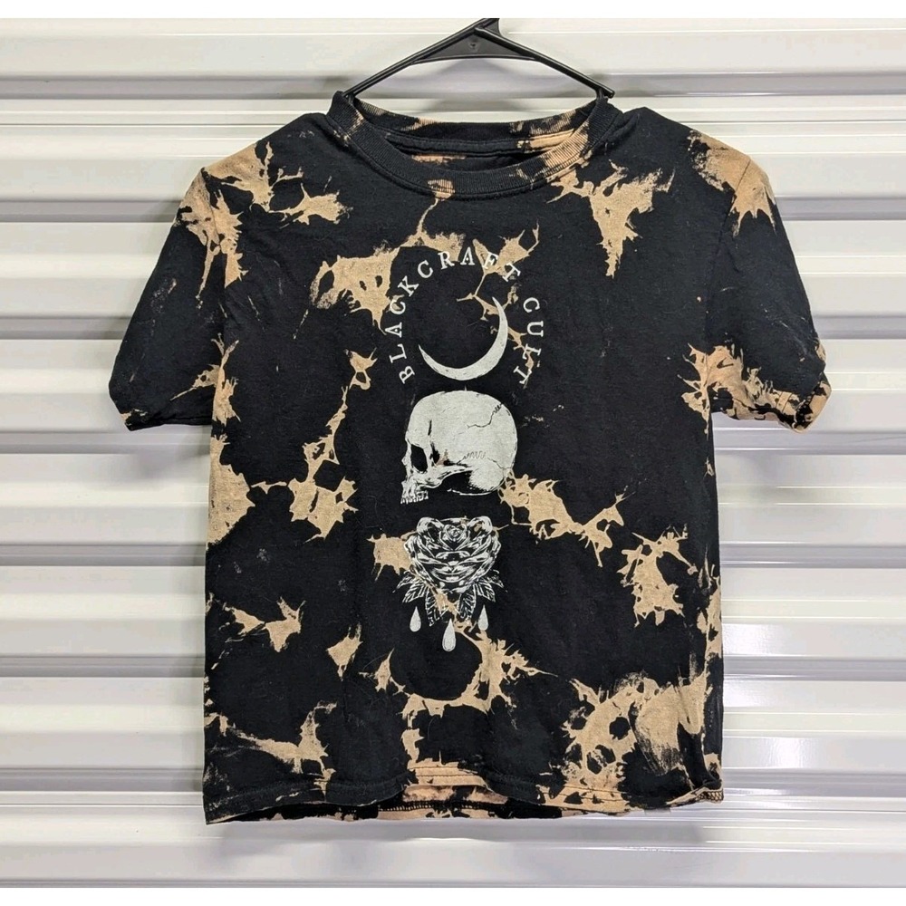 Grunge Goth Acid Wash Skull Graphic Tee Bleached Alt BlackCraft Cult Small
